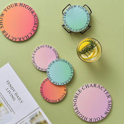 Porcelain Cup Mats, Coasters, with Anti-slip Cork Bottom, Water Absorption Heat Insulation, Flat Round