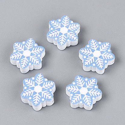 Окрашенные распылением деревянные бусины Schima, печатные бисера, снежинка