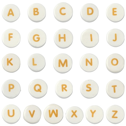 Handmade Printed Porcelain Beads, Letter A~Z