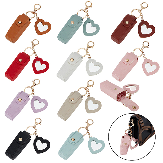 10шт. 10 цвета ПВХ кожаный брелок для губной помады, с зеркальными элементами, модная сумка для хранения помады и брелоки, золотой свет