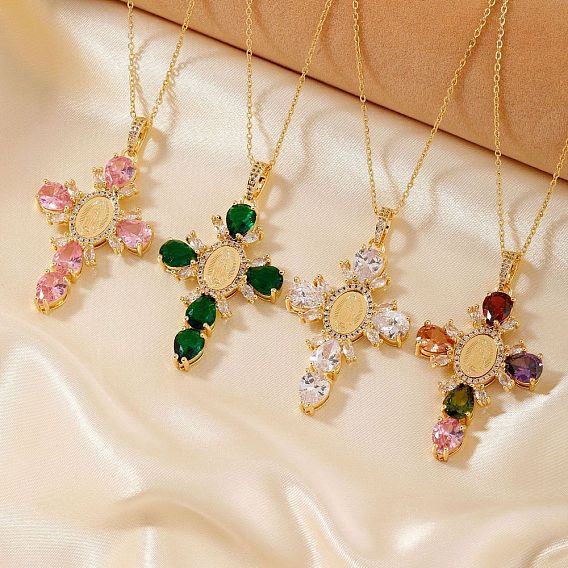 Латунные подвески с изображением креста Девы Марии из кубического циркония, модный подарок для женщин, золотые