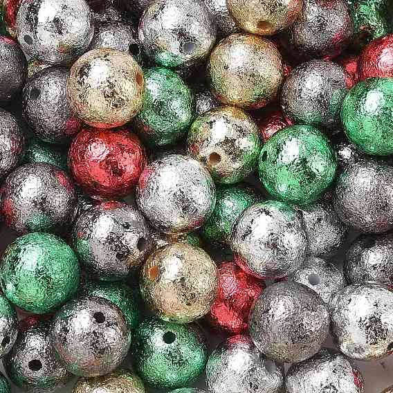 Christmas Textured Opaque Acrylic Beads, Round