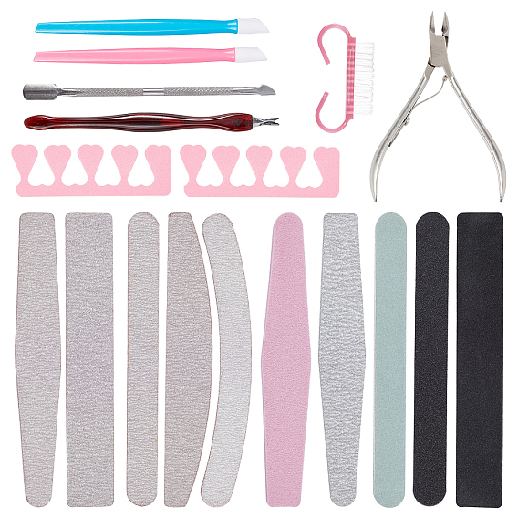 Nail Care Kits, with Sponge Toe Splitter, Dead Skin Fork, Brushs, Sponge Nail File, Nail File, Nail Polishing Strip, Cuticle Pusher and Cutter, Stainless Steel Trim Cuticle Nipper