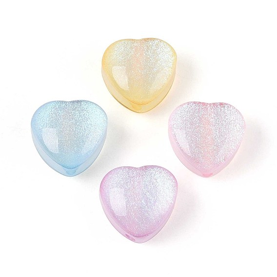 Прозрачный бисер cmолой, сердце, с блеском порошок