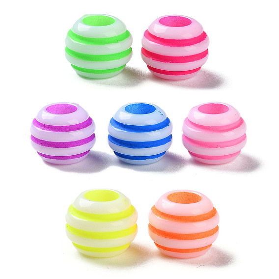 Непрозрачный акрил европейского бисера, ремесла стиль, бусины с большим отверстием, круглый с полосой