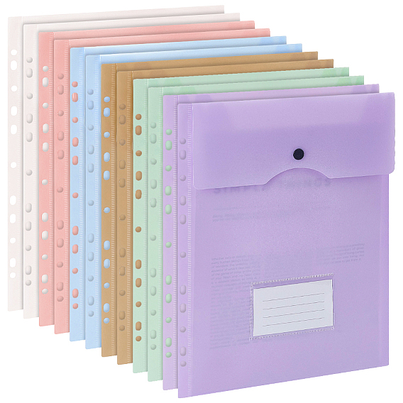 12 piezas 6 colores plástico 11 bolsas para carpetas de anillas, Bolsas para archivar hojas sueltas, Rectángulo