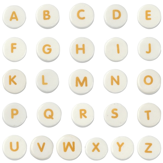 Handmade Printed Porcelain Beads, Letter A~Z