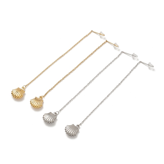 304 Stainless Steel Long Chain with Shell Dangle Stud Earrings for Women