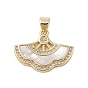 Brass Micro Pave Cubic Zirconia Pendants, with Shell, Cadmium Free & Lead Free, Leaf