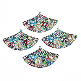 430 Stainless Steel Big Pendants, Spray Painted, Etched Metal Embellishments, Fan with Plant Pattern