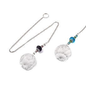 Glass Round Dowsing Pendulums, with Iron & Alloy Findings, Platinum