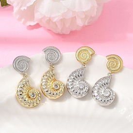 Brass Micro Pave Cubic Zirconia Stud Dangle Earrings, Conch Shape, Rack Plating, Long-Lasting Plated, Cadmium Free & Lead Free