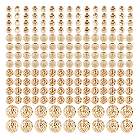 240Pcs 4 Style Long-Lasting Plated Brass Beads, Textured Beads, Round