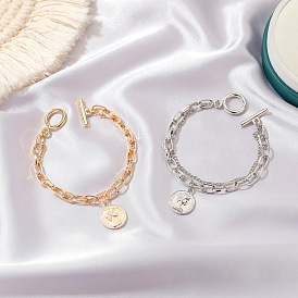 Retro Chain Personalized Portrait Round Pendant Double-layer Bracelet - Fashionable Hand Jewelry