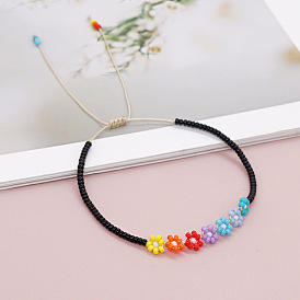Rainbow Daisy Handmade Beaded Bracelet with Antique Glass and Seed Beads