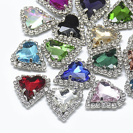 Sew on Rhinestone, Multi-strand Links, Glass Rhinestone, with Platinum Tone Brass Prong Settings, Garments Accessories, Heart