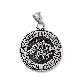 304 Stainless Steel Pendants, Norse Valknut Rune with Wolf