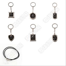 CHGCRAFT 6Pcs Mini Alloy Photo Frame Keychain, with Iron Rings and Chains, with 6Pcs Waxed Cotton Cord Necklace Making