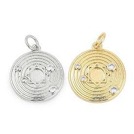 Латунные микропаве прозрачные подвески с фианитом, плоский круг с подвесками солнечной системы, без кадмия и без свинца, долговечный, стойки покрытие, с целью перехода в кольце