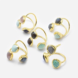 Natural Gemstone Cuff Rings, Open Rings, with Brass Findings