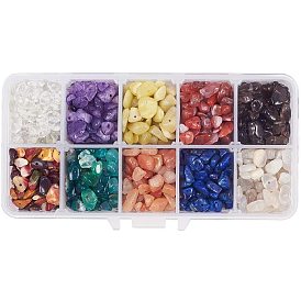 Chips Beads, Natural Smoky Quartz,  Amethyst, Red Aventurine, Lemon Jade, Mookaite, Green Onyx Agate, White Moonstone, Natural South Red Agate, Lapis Lazuli and Glass