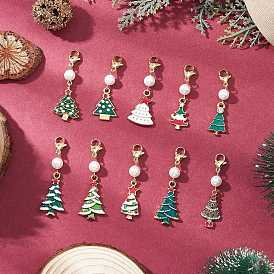 10 шт. подвесные украшения из эмалевого сплава для рождественской елки, с бусинами из ракушечного жемчуга и 304 застежками-карабинами из нержавеющей стали