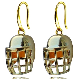 Brass Rugby Helmet Dangle Earrings for Women, Long-Lasting Plated