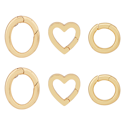 6шт 3 стили латунные пружинные затворные кольца, круглое кольцо, сердце и овал