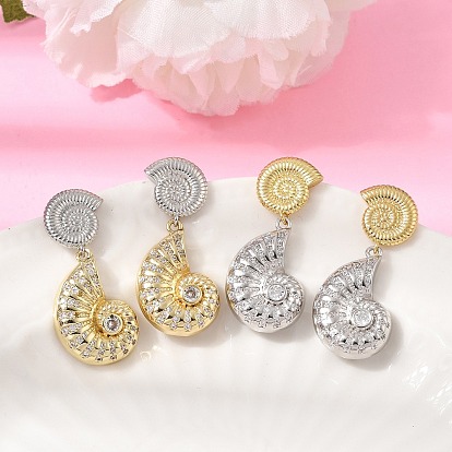 Brass Micro Pave Cubic Zirconia Stud Dangle Earrings, Conch Shape, Rack Plating, Long-Lasting Plated, Cadmium Free & Lead Free