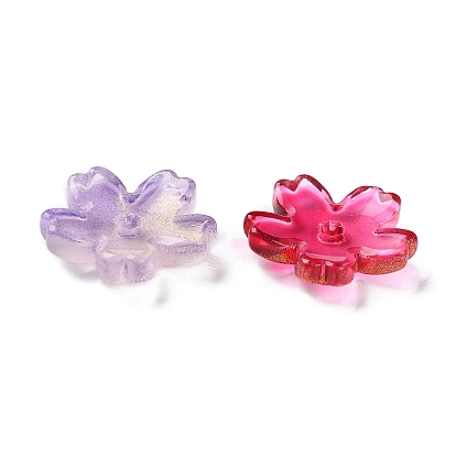 Transparent Baking Paint Glass Beads, Cherry Blossoms