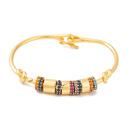 Brass Pave Cubic Zirconia Column Bangles for Women, Golden