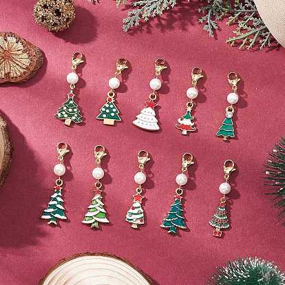 10 шт. подвесные украшения из эмалевого сплава для рождественской елки, с бусинами из ракушечного жемчуга и 304 застежками-карабинами из нержавеющей стали