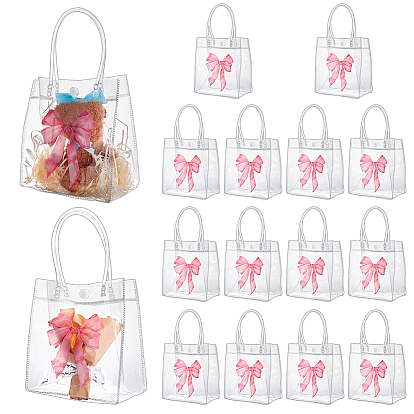 PVC Storage Bags with Handles, Shopping Tote Bags, Square with Bowknot Pattern