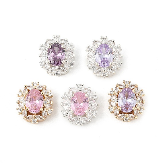 Латунные микро проложить кубического циркония бусы, цветок, без свинца и без кадмия, долговечный