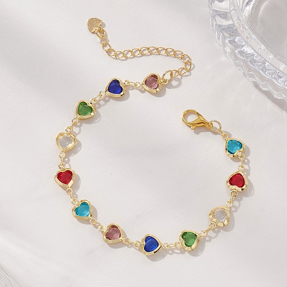 Браслеты из латунной стеклянной цепочки для женщин, сердце, реальный 18 k позолоченный