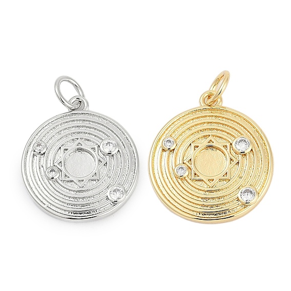 Латунные микропаве прозрачные подвески с фианитом, плоский круг с подвесками солнечной системы, без кадмия и без свинца, долговечный, стойки покрытие, с целью перехода в кольце