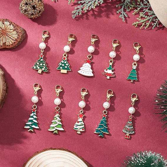 10 шт. подвесные украшения из эмалевого сплава для рождественской елки, с бусинами из ракушечного жемчуга и 304 застежками-карабинами из нержавеющей стали