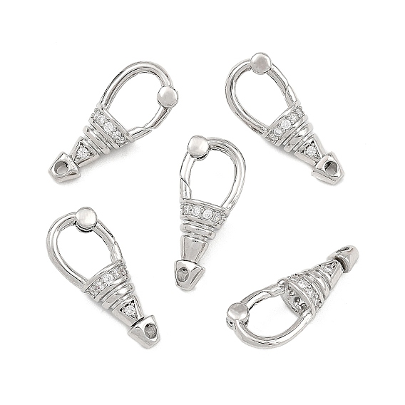 SHEGRACE Brass Micro Pave Clear Cubic Zirconia Spring Gate Clasps, Lead Free & Cadmium Free & Nickel Free
