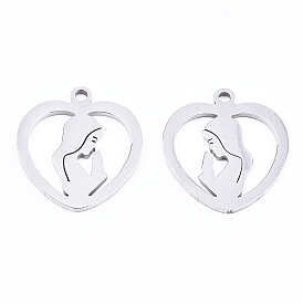 Pendentifs en acier inoxydable, Coupe au laser, cœur avec vierge marie