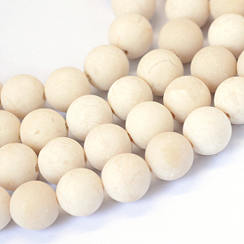 Frosted Natural Fossil Round Bead Strands