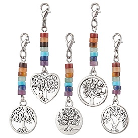 Подвески из сплава «Древо жизни», Чакра, натуральные смешанные драгоценные камни и застежки-когти омара, подвески для украшений сумок