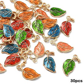 30 шт 5 цвета сплава эмалевые подвески, лист, золотые