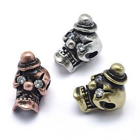 Brass Beads, with Clear Cubic Zirconia, Cadmium Free & Nickel Free & Lead Free, Skull