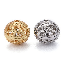 Brass Filigree Beads, Long-Lasting Plated, Hollow, Round