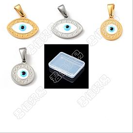 8Pcs 4 Style 304 Stainless Steel Pendants, with Enamel, Mixed Shapes with Evil Eye