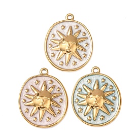 304 подвески из нержавеющей стали, с эмалью, овальные и солнечные подвески, реальный 18 k позолоченный, ионное покрытие (ip)