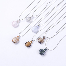 Botella de perfume de piedra mezclada natural collares pendientes, Con hallazgos de latón y gotero de plástico., manzana