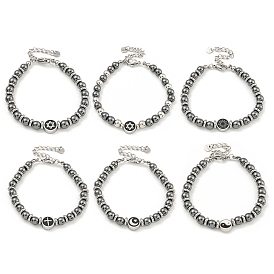 Yin-yang/Moon/Cross/Sun/Star of David 304 Stainless Steel & Synthetic Non-magnetic Hematite Round Beaded Bracelets for Women