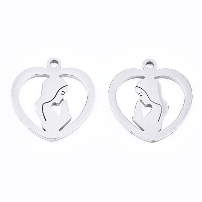 Pendentifs en acier inoxydable, Coupe au laser, cœur avec vierge marie