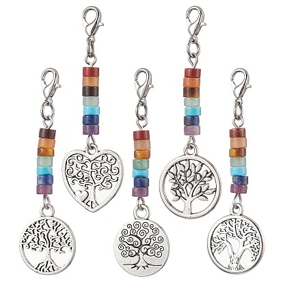 Подвески из сплава «Древо жизни», Чакра, натуральные смешанные драгоценные камни и застежки-когти омара, подвески для украшений сумок